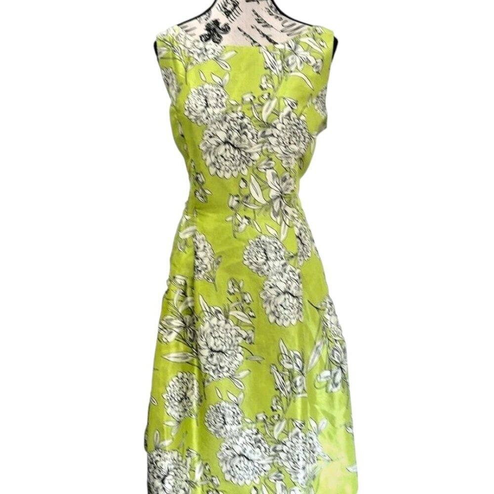 Jessica Howard Green & White Floral Fit and Flare Midi Dress - Size 14